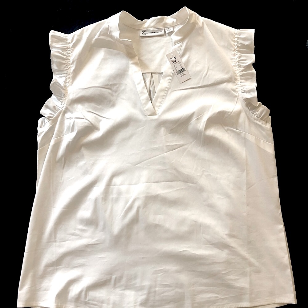 White Sleeveless Blouse with Ruffle Detail